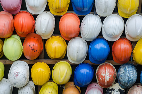 colourful construction helmets